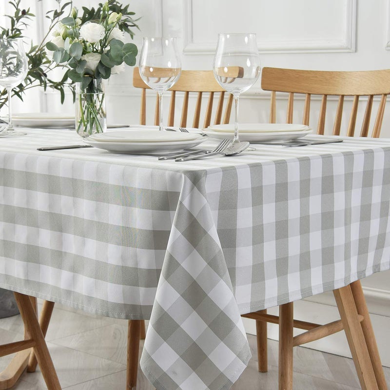 maxmill Checkered Square Tablecloth Stain Resistant Waterproof and Wrinkle Resistant Washable Heavy Weight Soft Table Cloth Gingham for Dining Room and Outdoor Use, 52 x 52 Inch Grey and White - Image 1